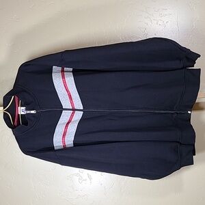 Russell Athletic Y2K Retro Black Zip-Up Sweatsirt Jacket Gray Red Stripes XXL